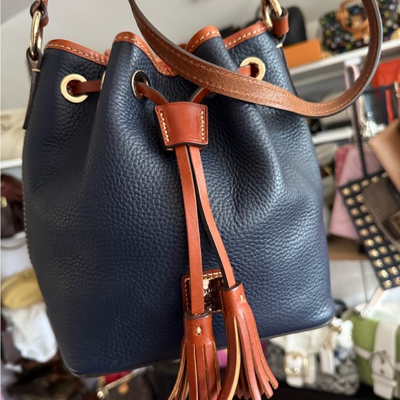 Dooney & Bourke Navy and Tan Leather Shoulder Bag - Picture 2 of 3